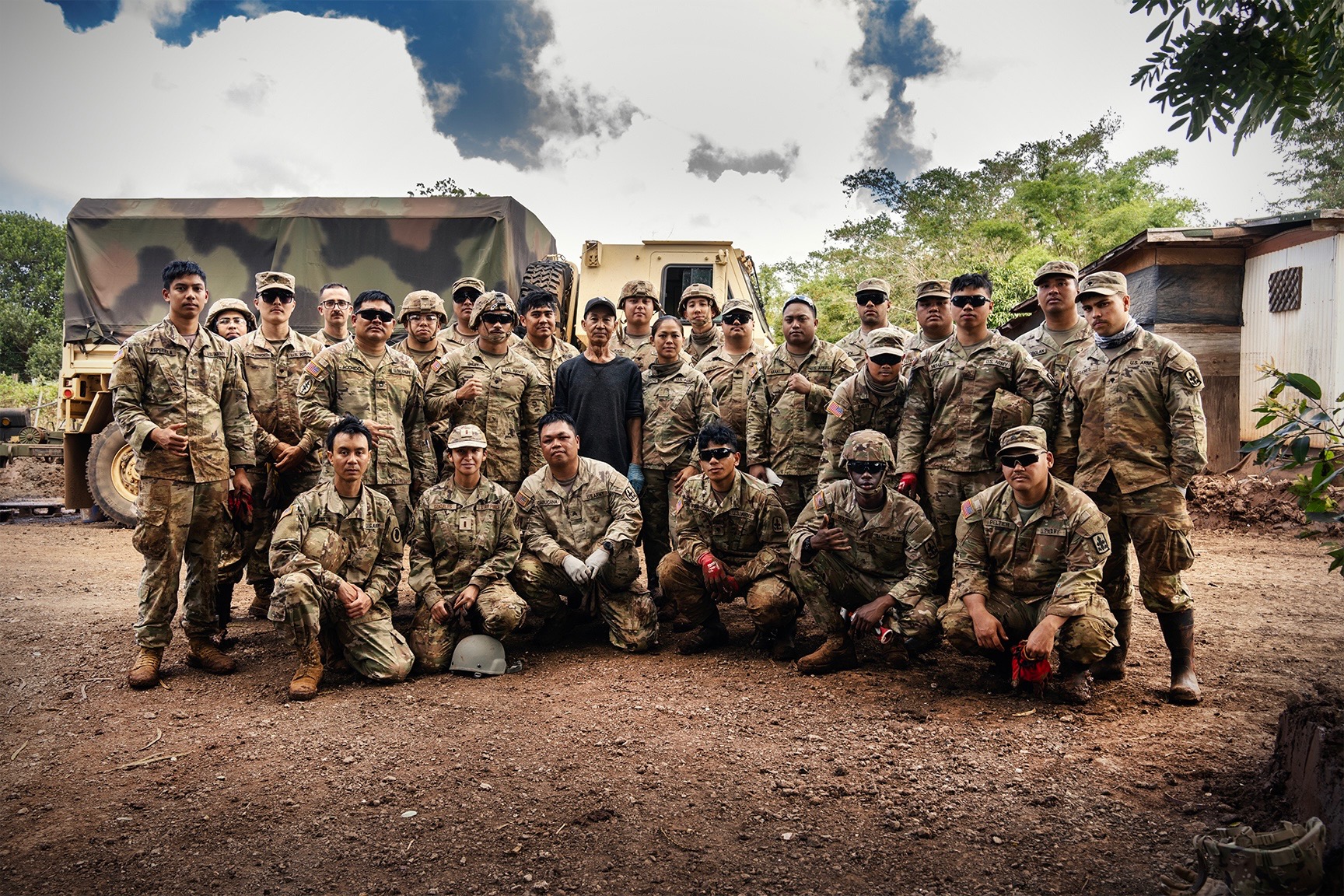 Soldiers standing together during training